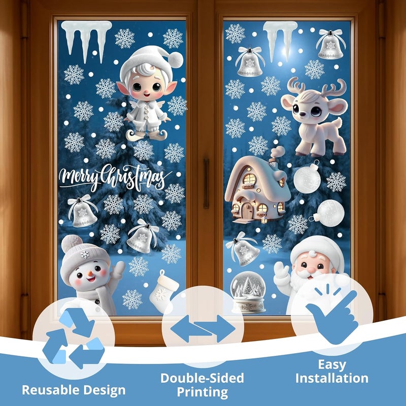 WALPLUS Christmas Window Clings Decorations Double-Sided Reusable Peel and Stick Removable for Glass Living Room Nursery Room Home Office Winter Wonderland 215 Pieces - Image 5